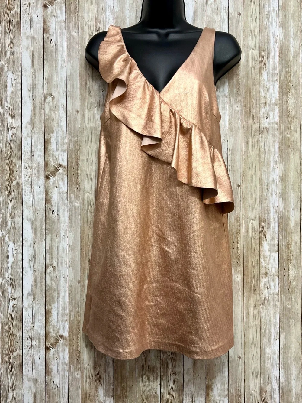 Zara Metallic Rose Gold Ruffle Mini Dress Size Small